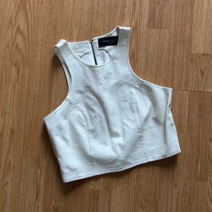 akira cream leather zip up crop top